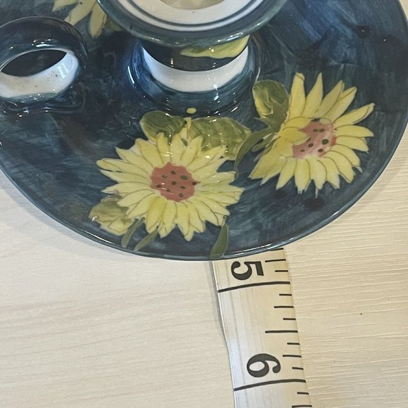 Vintage Chamberstick Hand Painted Thailand Candlestick Holders pair SUNFLOWERS - Picture 7 of 11